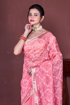 Morchari Peach Cotton Chanderi Embroidery Saree Unstitched Blouse - Distacart