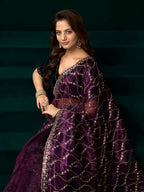 Joban Fashion Wine Net Party Wear Sarees - Distacart