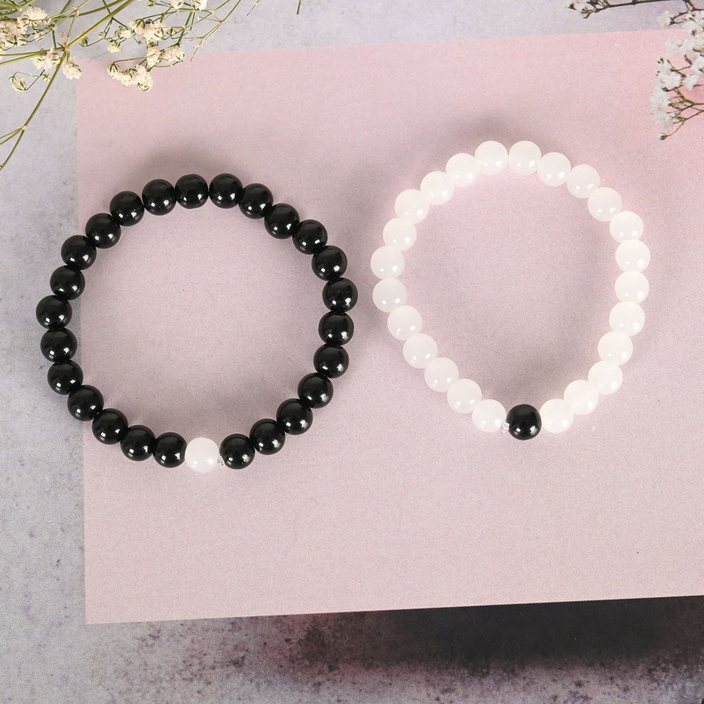 NVR Men & Women White & Black Marbel Crystal Elasticated Bracelet - Distacart