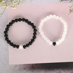 NVR Men & Women White & Black Marbel Crystal Elasticated Bracelet - Distacart