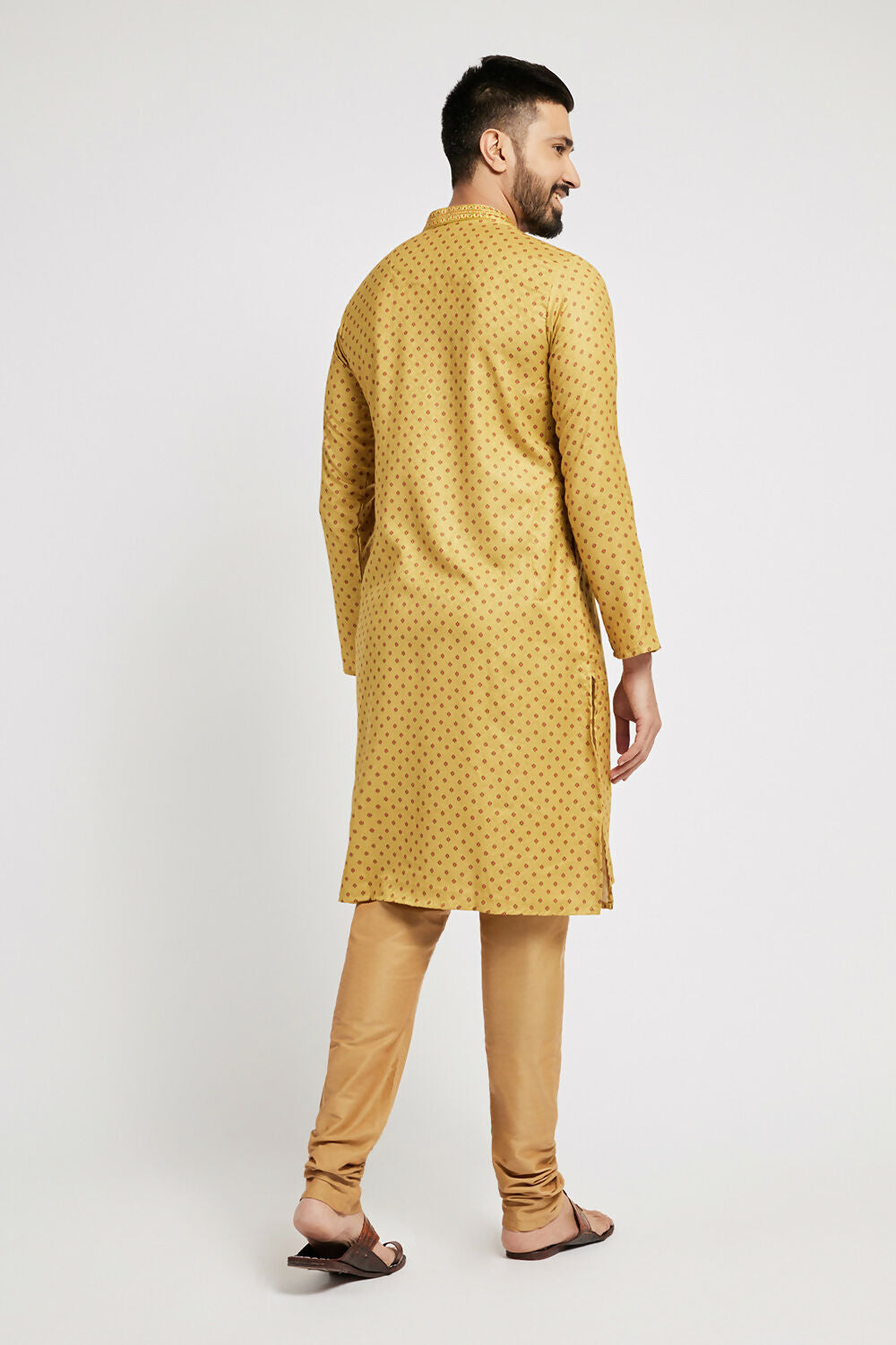 Ethnic India Yellow Men's Kurta Abstract Polyester