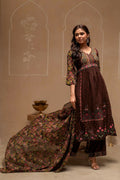 Juniper Brown Floral Viscose Kurta Pant Dupatta Set With Thread Work And Sequence - Distacart