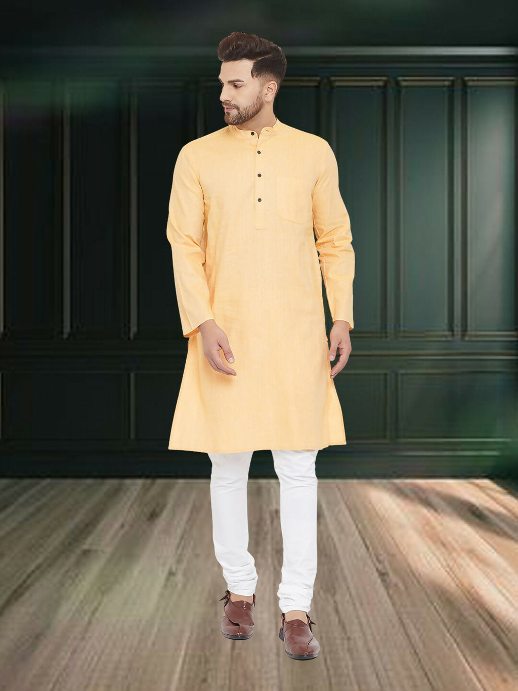 Even Apparels Men's Pure Cotton Yellow Kurta