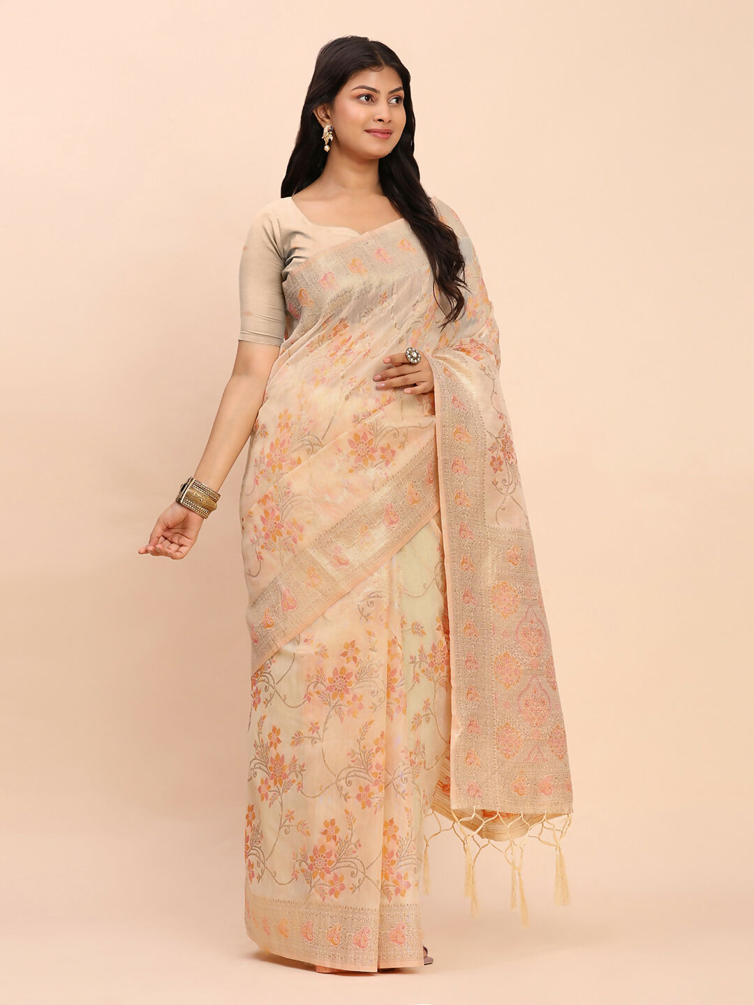 Shree Shyam Fashion Linen Cotton Off White Saree - Distacart