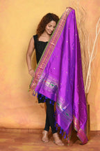 Very Much Indian Pure Silk Handloom Traditional Paithani Dupatta - Violet
