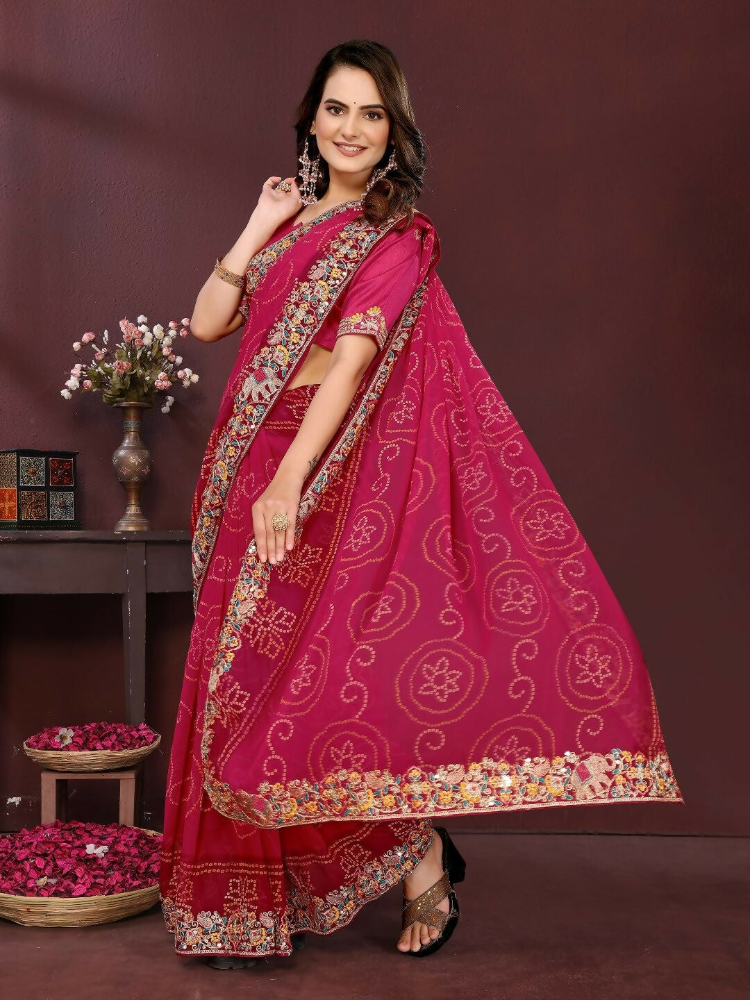 Ai Fashion Magenta Georgette Digital Print Party Wear Saree - Distacart