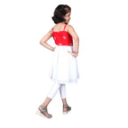 Akarshan Pure Cotton Frock Style Kurti with Leggings Set - Red & White