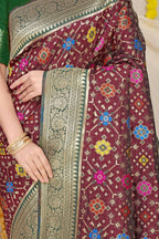 Jyoti Fashion Women's Wine Patola Silk Zari Woven Saree with Blouse - Distacart
