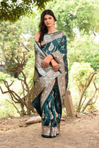 Joban Fashion Green Banarasi Soft Pure Handloom Banarasi Silk Saree