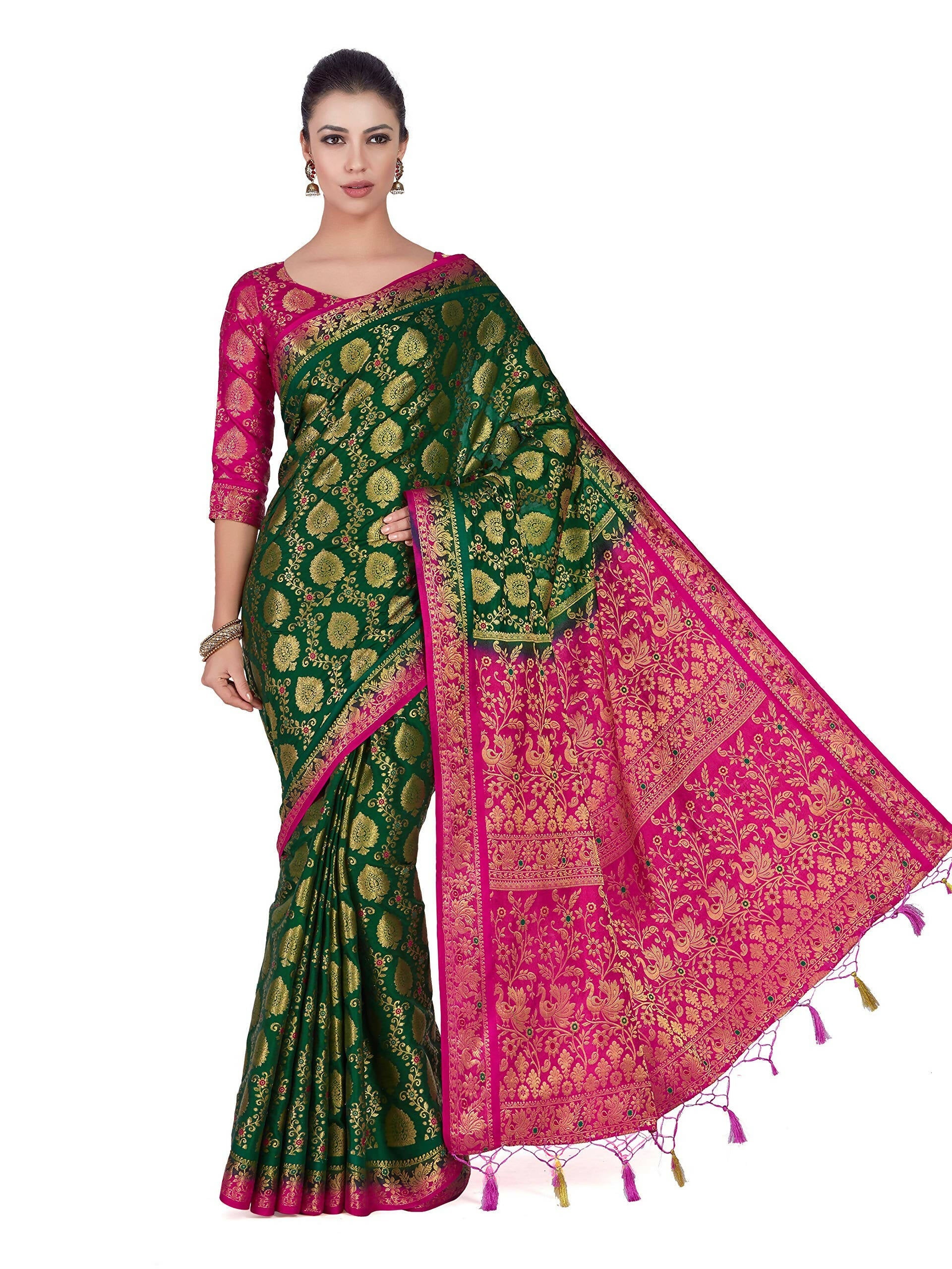 Mimosa Women's Green Kanchipuram Silk Saree - Distacart