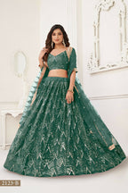 Eilara Glamorous Bottle Green Net With Sequins And Thread Embroidery Real Mirror Work Lehenga Choli For Wedding