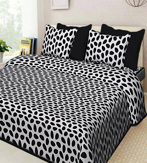 Vamika Printed Cotton Black & White Bedsheet With Pillow Covers (LEOC_ANDA_BL)