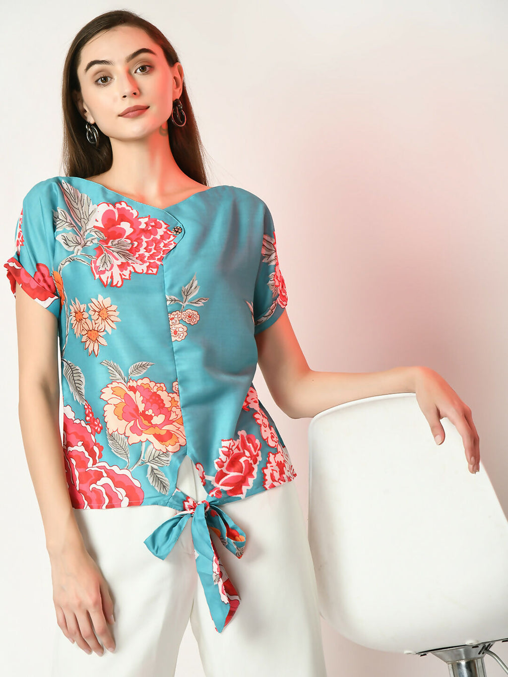 Myshka Women's Sea Green Printed Top