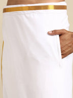 Ramraj Cotton Mens Wedding White Regular Dhoti, Shirt & Towel Set Subhakalyan 1"