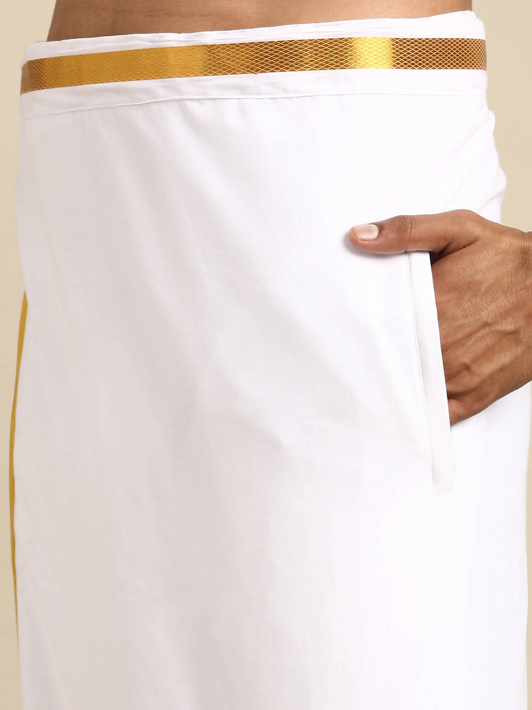 Ramraj Cotton Mens Wedding White Regular Dhoti, Shirt & Towel Set Subhakalyan 1"