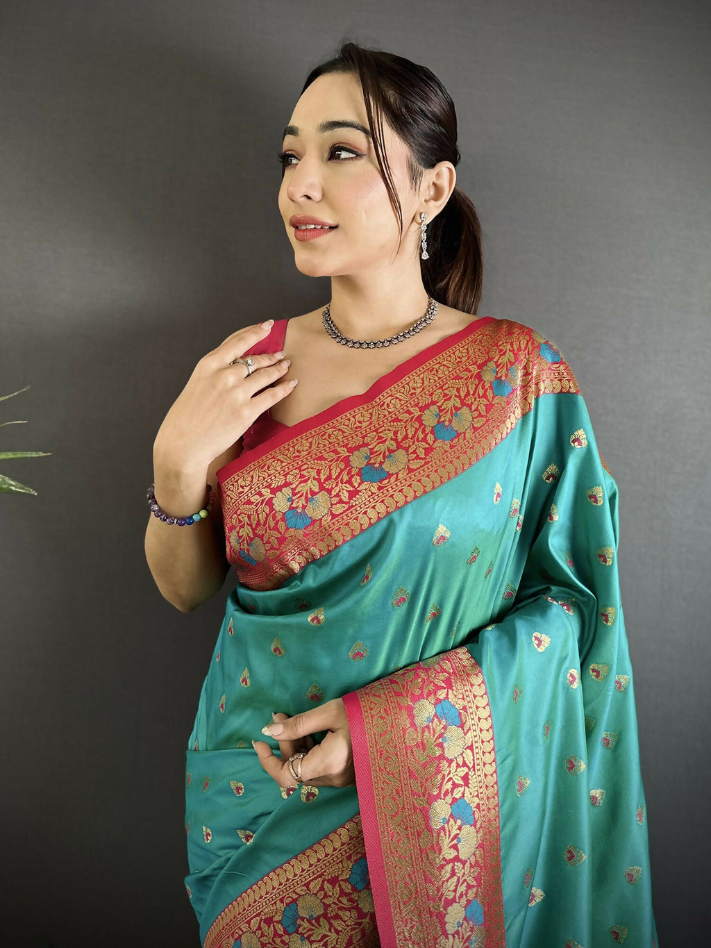Joban Fashion Teal Blue Intricate Motifs Soft Silk Banarasi Saree