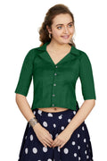 Aastha Fashion Women's Women's Bottle Green Art Silk Button Readymade Blouse