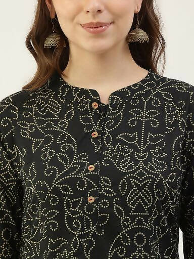 FIORRA Women's Black Printed Flared Cotton Kurta