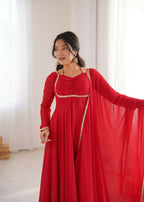 Teeya Creation Red Faux Georgette Designer Party Wear Long Gown - Distacart