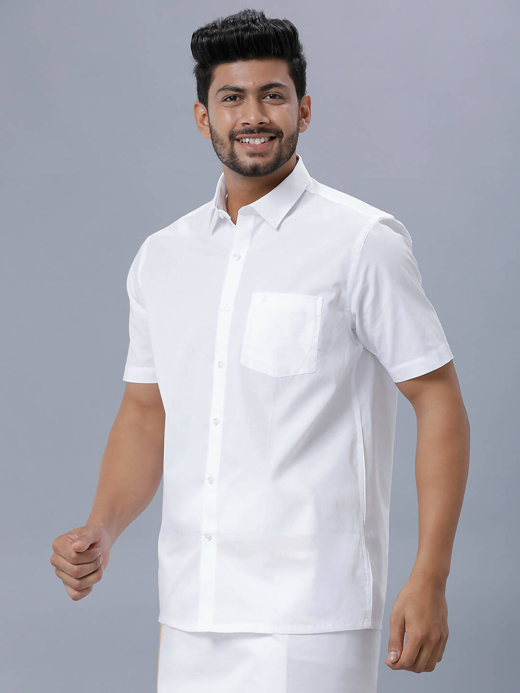 Ramraj Cotton Mens Half Sleeve Formal Poly Cotton White Shirt