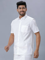 Ramraj Cotton Mens Half Sleeve Formal Poly Cotton White Shirt