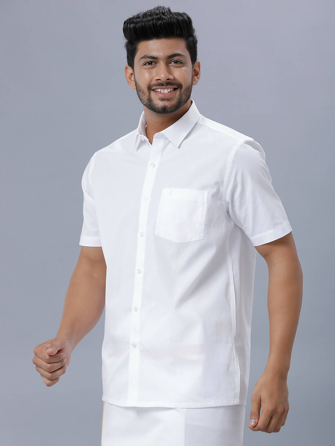 Ramraj Cotton Mens Half Sleeve Formal Poly Cotton White Shirt