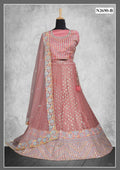 Peach Net Mirror With Thread Work Lehenga Choli - Nimaya Ishani