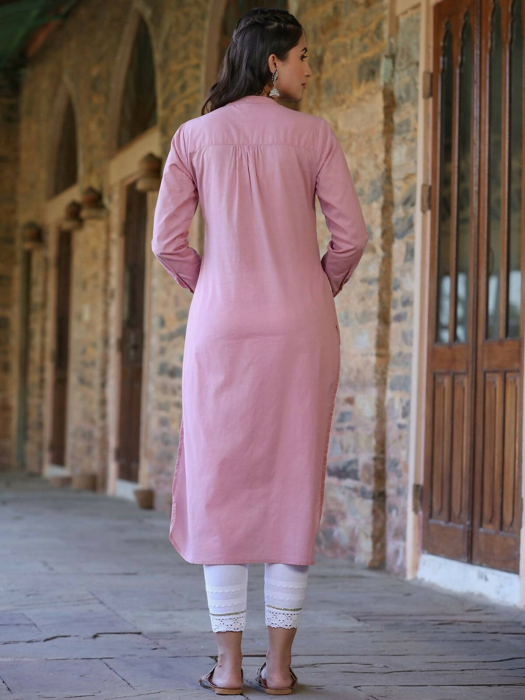 Juniper Women's Pink Cambric Printed Straight Kurta - Distacart