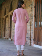 Juniper Women's Pink Cambric Printed Straight Kurta - Distacart
