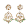 Nuyug 22K Gold Plated Traditional Kundan Studded Contemporary Dangler Earrings with Pearl and Green Bead Accents - Distacart