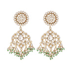 Nuyug 22K Gold Plated Traditional Kundan Studded Contemporary Dangler Earrings with Pearl and Green Bead Accents - Distacart