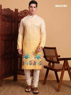 Yellow Cotton Printed Chikankari Embroidery Work Kurta - Mahotsav