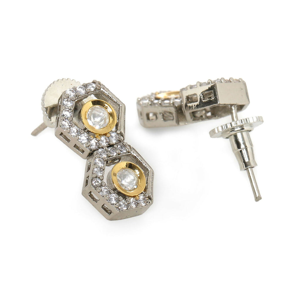 Duet Silver and Gold Earrings (Silver) - Ruby Raang - Distacart