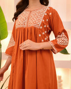 The52 Women's Beautiful Viscose Rayon Fabric Thread Work Flared Kurta Pant Set - Distacart