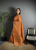 Joban Fashion Orange Banarasi Soft Lichi Silk Checks & Woven Saree - Distacart