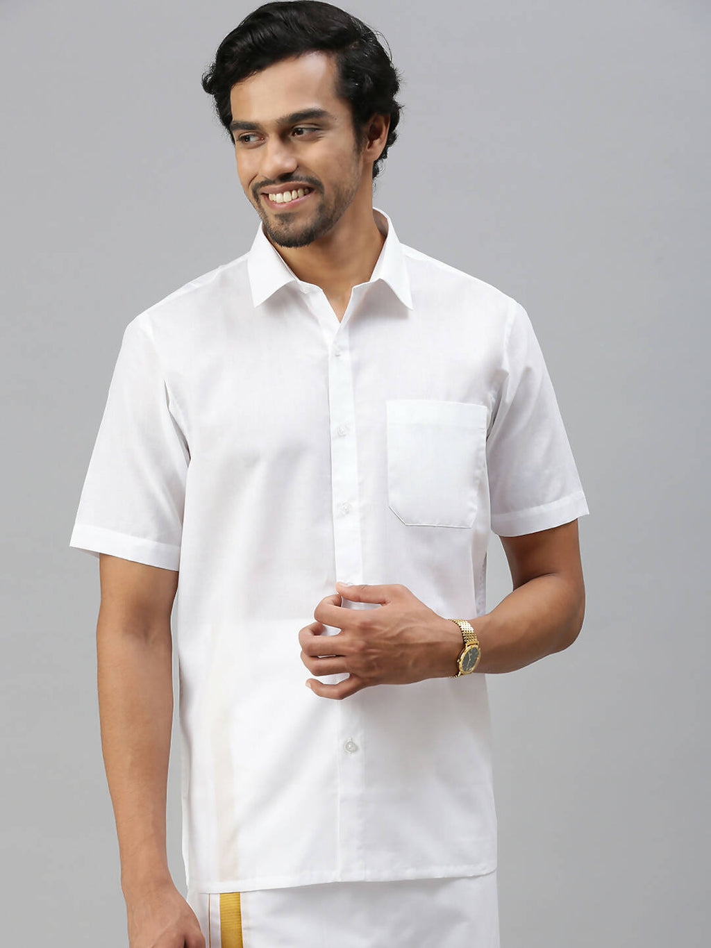 Ramraj Cotton Mens Half Sleeve Formal White Shirt
