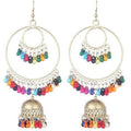 Oxidized Silver Two Layered Hoop And Bali Earrings For Girls And Women