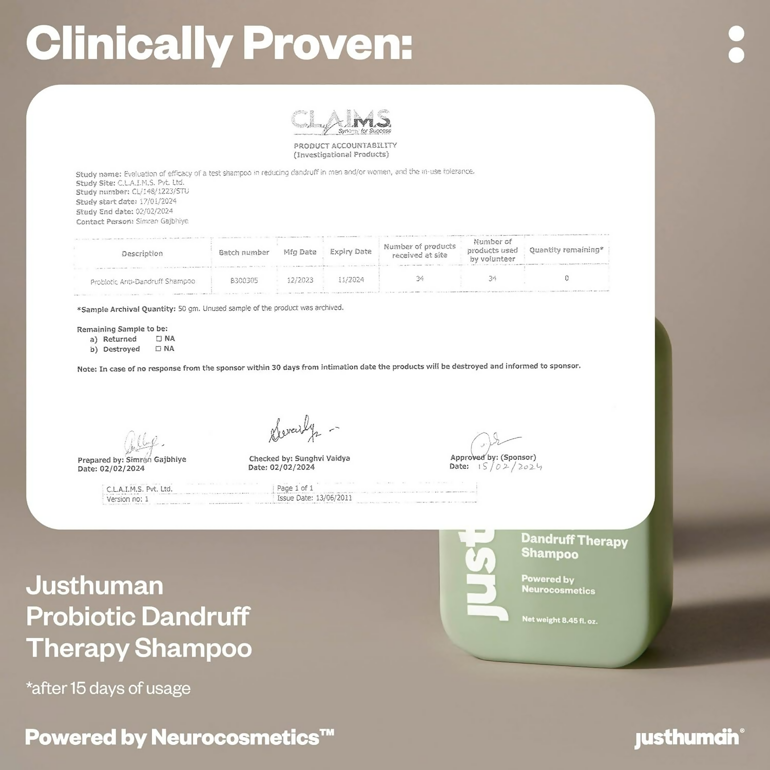 JustHuman Probiotic Anti Dandruff Shampoo - Distacart
