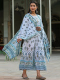 Juniper Women's Skyblue Cambric Floral Placement Kurta Dupatta Sets - Distacart
