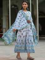 Juniper Women's Skyblue Cambric Floral Placement Kurta Dupatta Sets - Distacart