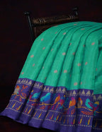 Rama Green With Contrast Navy Blue Printed Semi Soft Silk Saree By Gayathri Reddy Designer Studio