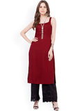 Indya Women Maroon Solid Straight Kurta - Distacart