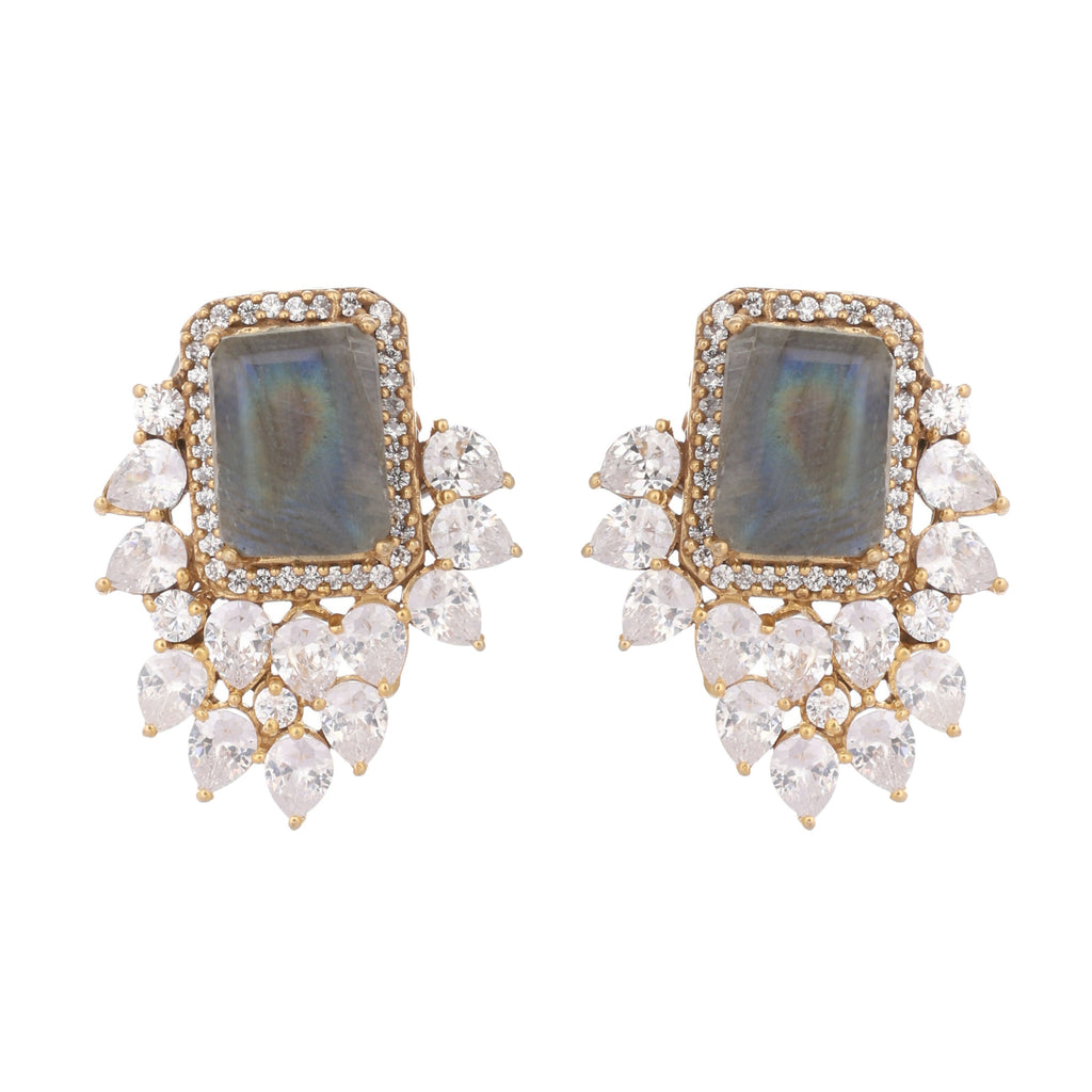 Nuyug 22K Gold Plated Labradorite Stone Contemporary Stud Earrings - Distacart