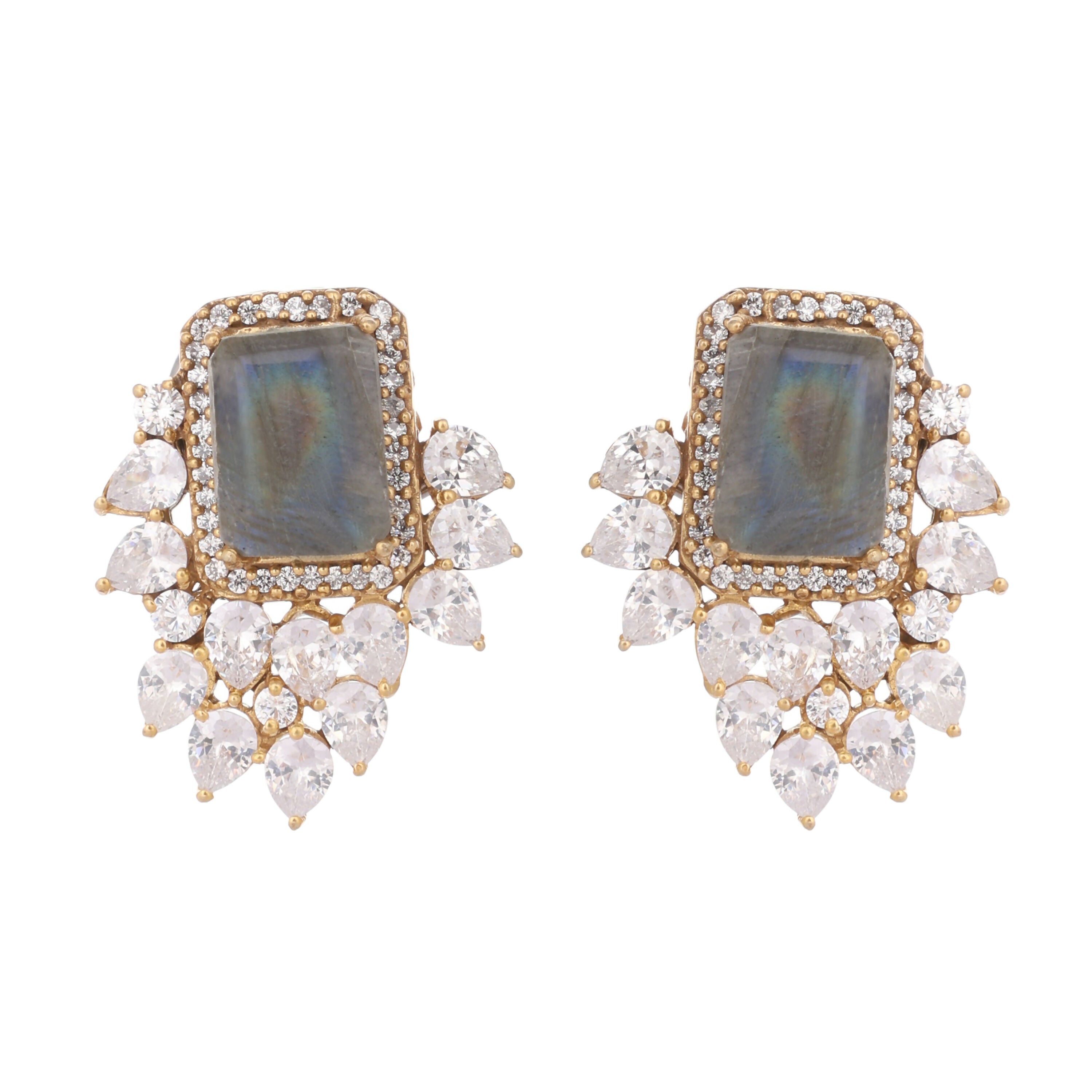 Nuyug 22K Gold Plated Labradorite Stone Contemporary Stud Earrings - Distacart