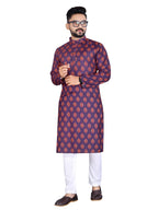 Mens Wine Cotton Printed Kurta - Mahotsav