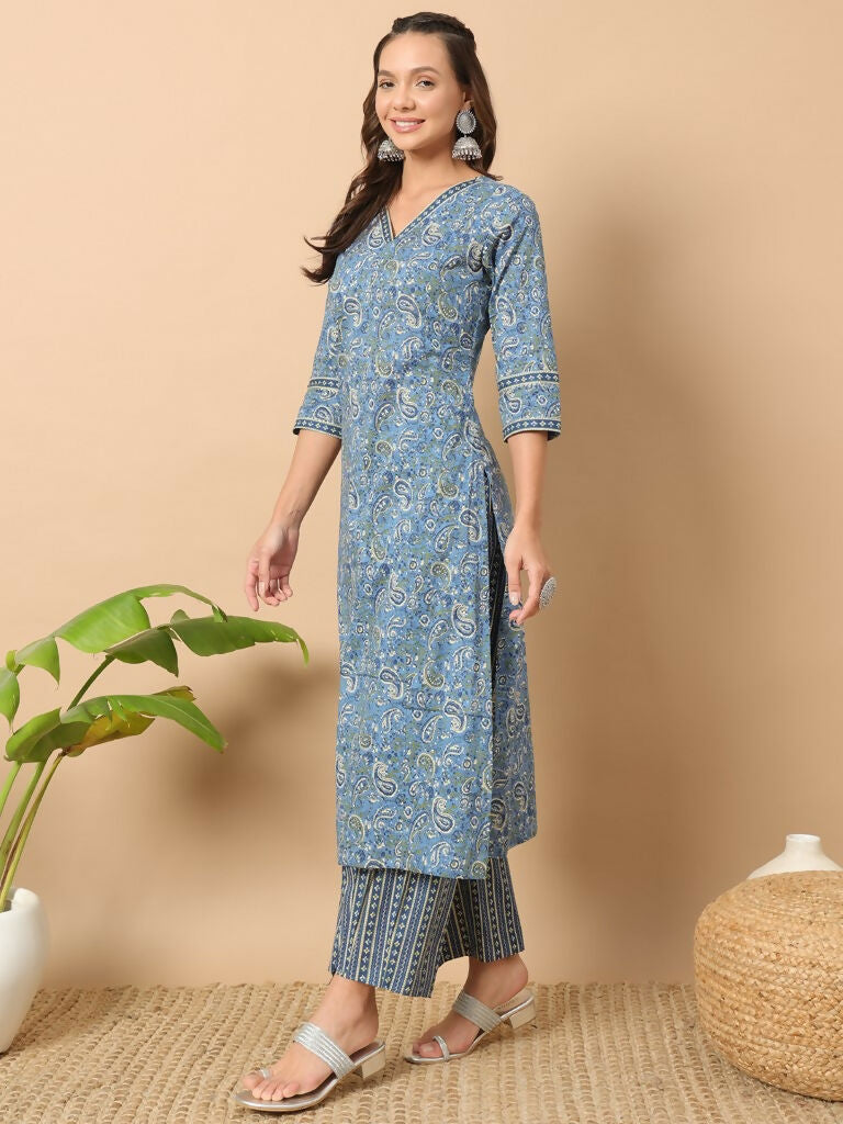 FIORRA Women's Wine Cotton Straight Kurta Set