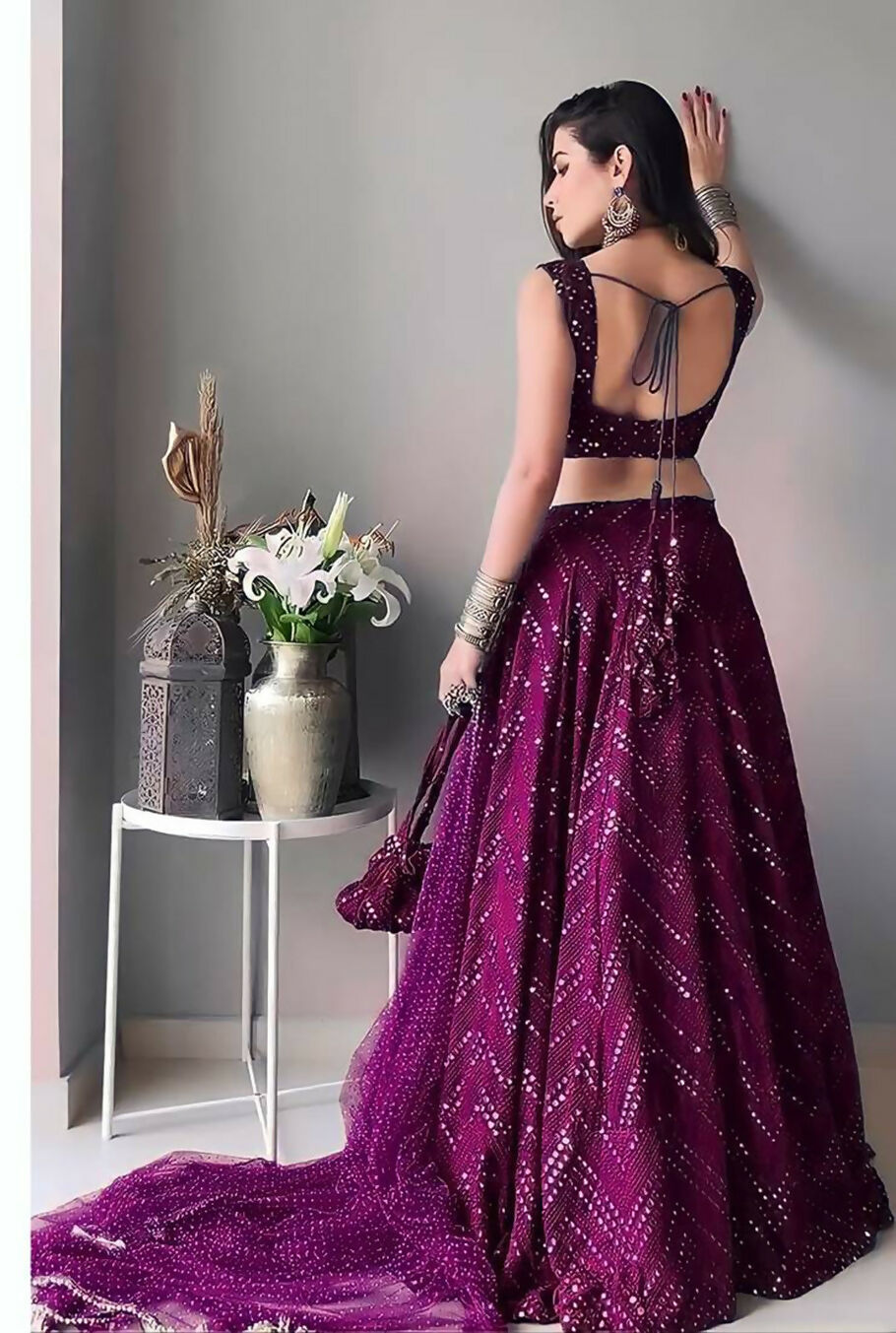 Jyoti Fashion Wine Thread Embroidery Faux Georgette Designer Lehenga Choli with Dupatta