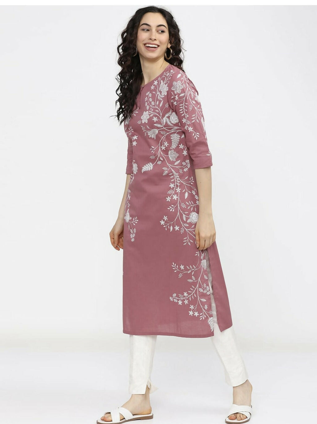 Cheera Women Stylish Hand Block Printed Cotton Blend Flared Kurta - Peach