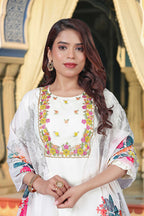 The52 Women's Beautiful Chanderi Fabric Embroidery Work Straight Kurta Pant and Dupatta Set - Distacart