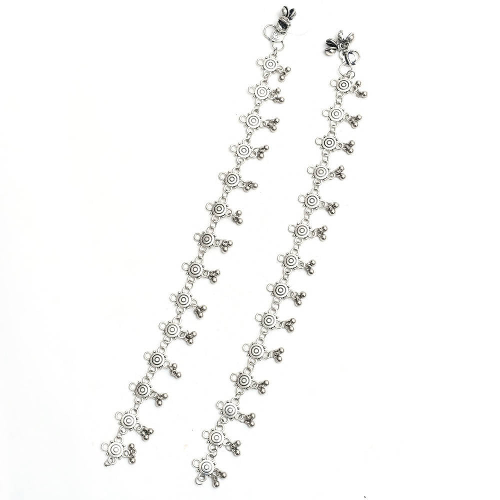 Mominos Fashion Kamal Johar Oxidised Silver Adjustable Anklets